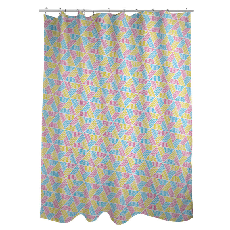Rideau de douche simple trapézoïde, Jaune/Bleu/Rose
