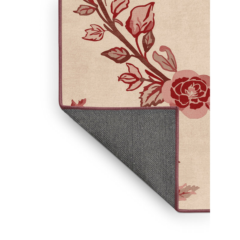 Soft Plush Feliz Valentines Modern & Contemporary Abstract Area Rug in Beige – Rose Binding, 8x12