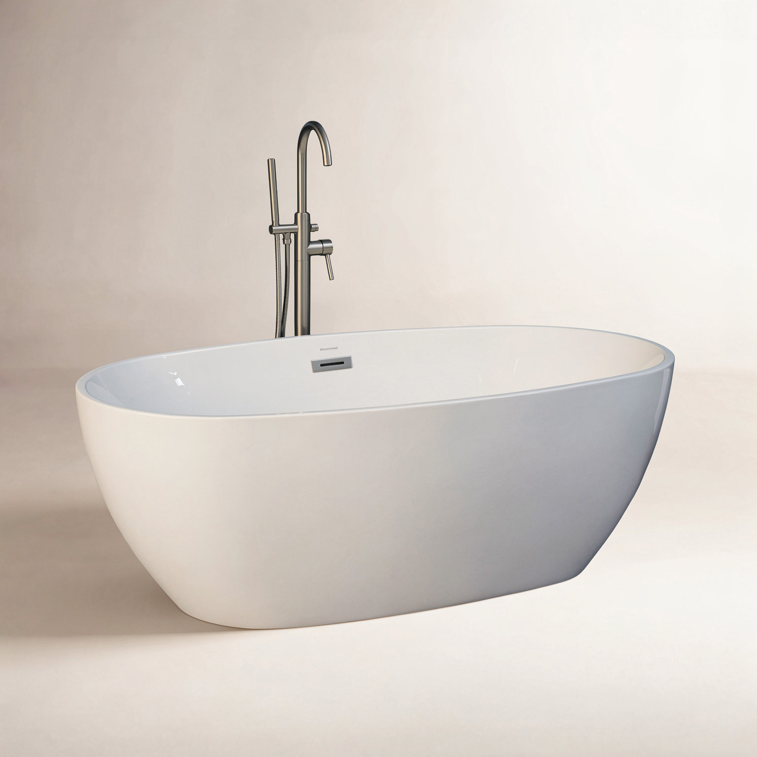 Ember 59" Freestanding Soaking Acrylic Bathtub, Brushed Nickel, White