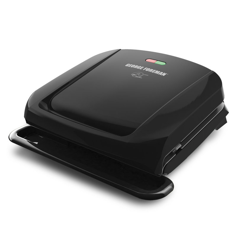 George Foreman 4-Serving Removable Plate Electric Grill And Panini Press, George Tough Non-Stick Coating, Drip Tray Catches Grease, Black