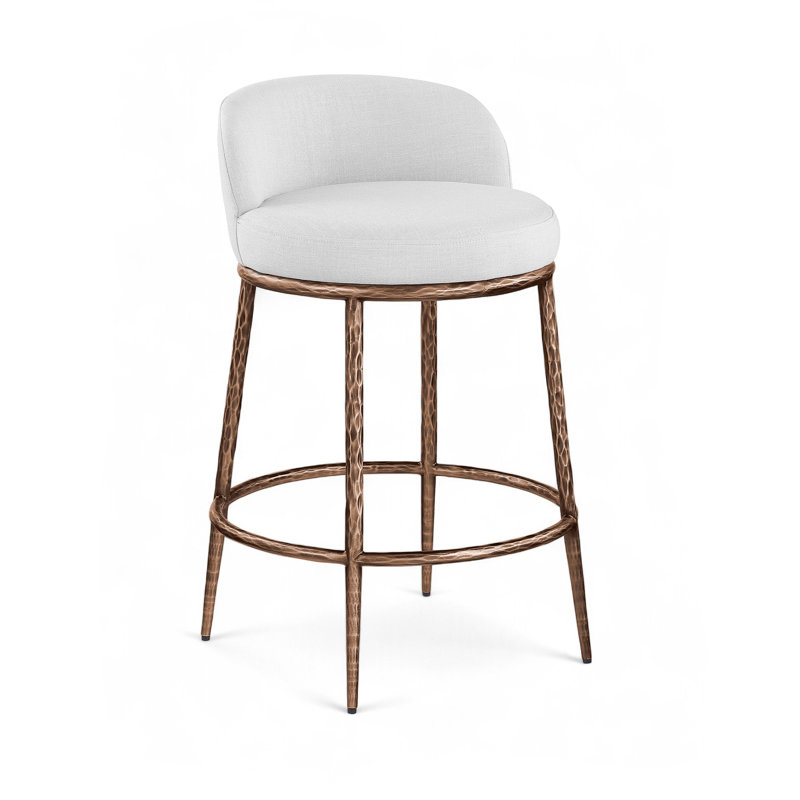 Ferro Hessle Linen Textured Performance Fabric Upholstered Counter Stool, White Seat/Bronze Frame