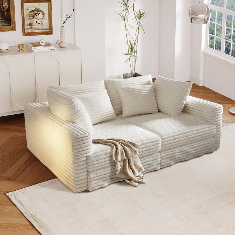 Nerissa 102.4" Corduroy Modular Cloud Couch Comfy Sofa with Square Armrests, Beige