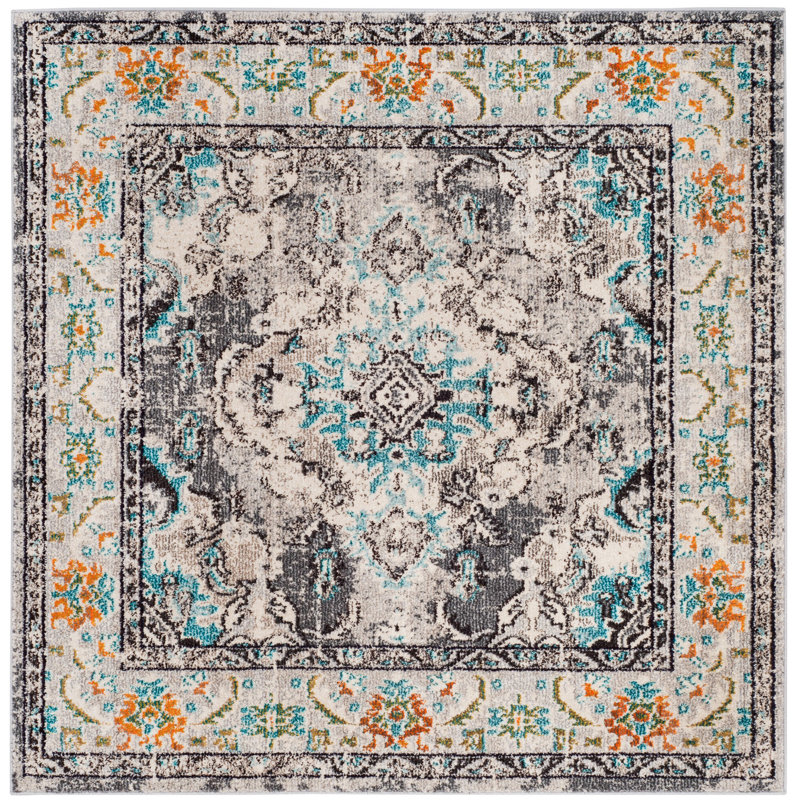 Almyra Oriental Area Rug, Square 3', Grey/Light Blue