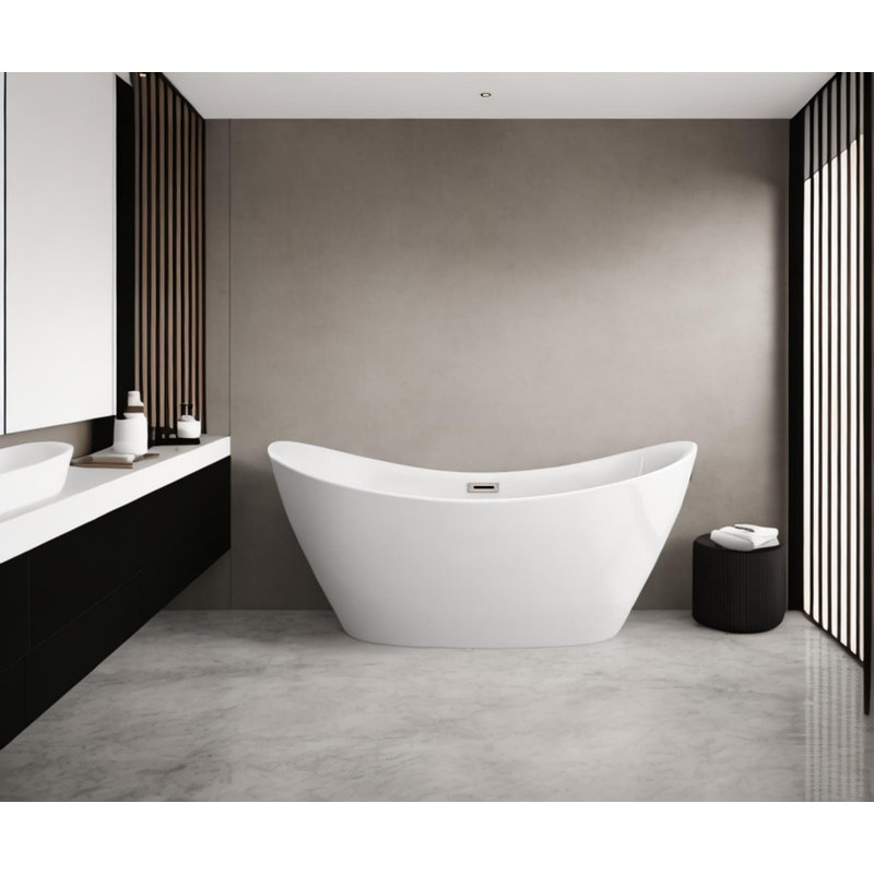 67" Acrylic Freestanding Bathtub Soaking Tubs With Overflow And Pop Up Drain
