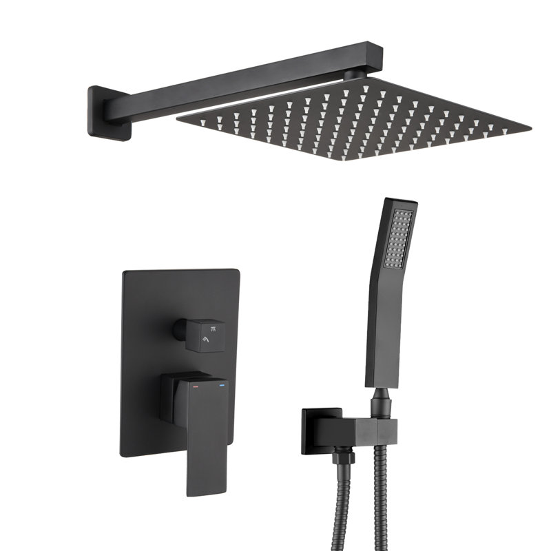 Wall Mounted 12 - Inch Matte Black Brass Shower System With Adjustable Head, Single Lever, And Construction Combination Lever Handle, Water Flow, Modern Design