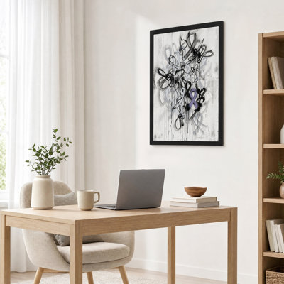 Toile murale avec boucles de graffitis noirs et ruban violet