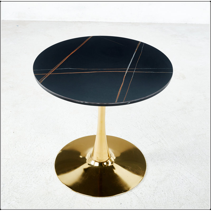 ROUND DINING TABLE,OFFICE TABLE,COFFEE TABLE, 28.74" H x 31.49" W x 31.49" D, Black/Gold
