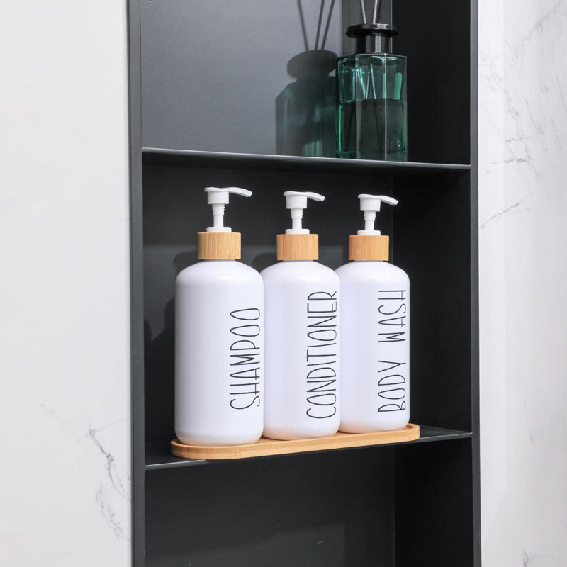 3-Pack White Shampoo/Conditioner Dispenser Set | Extra-Thick PET Bottles | Refillable for Farmhouse Bathroom Decor