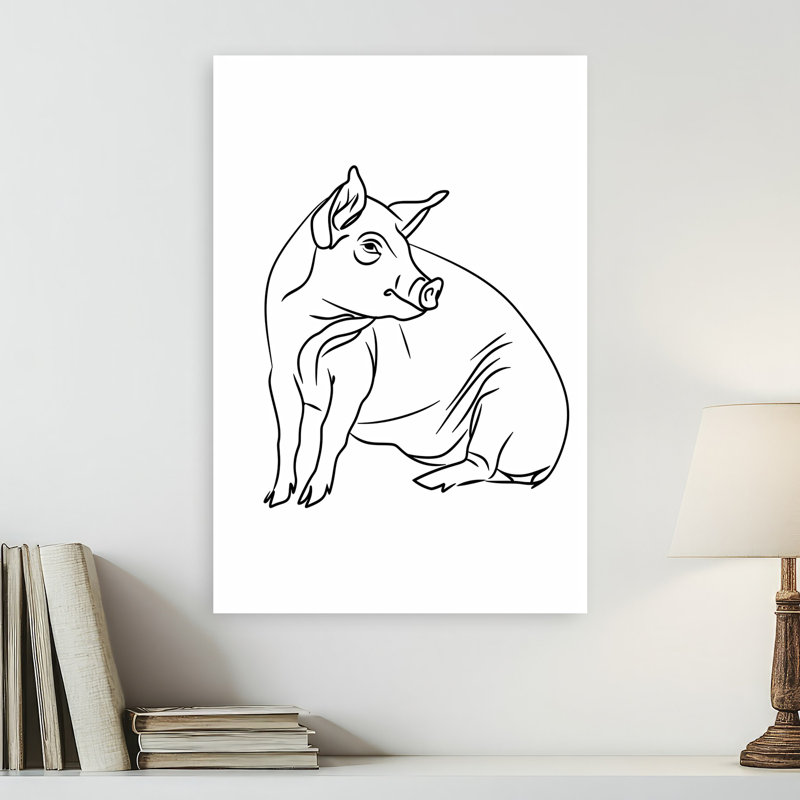 Mignon cochon assis, art mural rétro moderne et contemporain, H 24 po x l 16 po