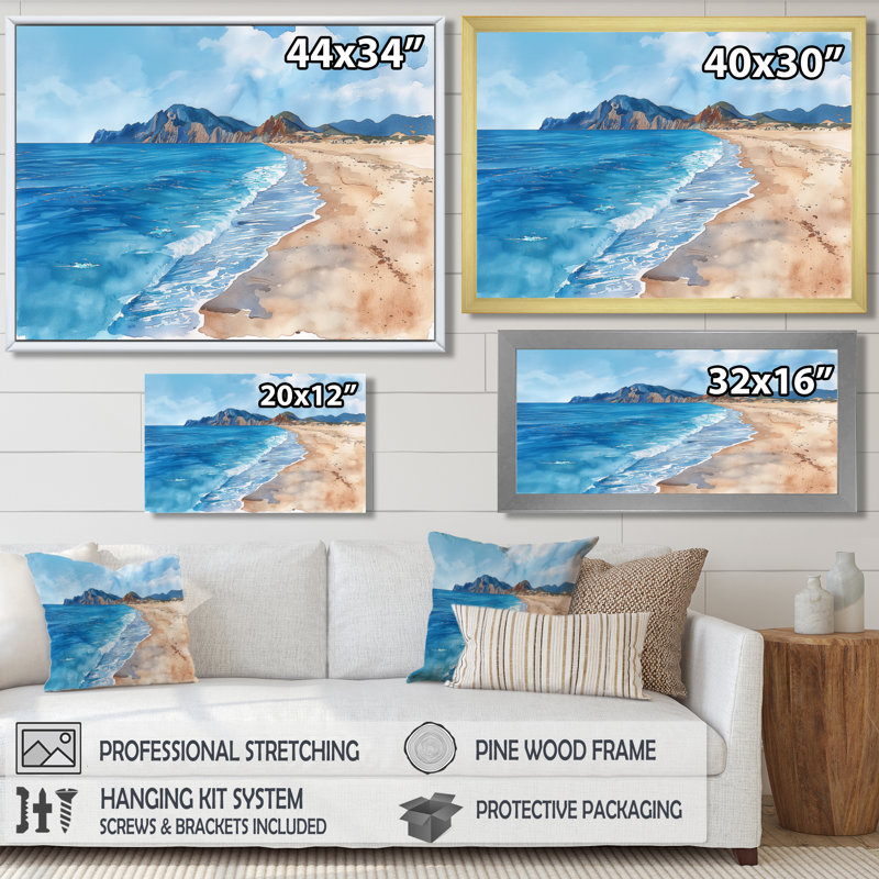Évasion balnéaire italienne bleu et blanc III - Décoration murale de plage, Cadre flottant brun, H 30 po x l 40 po