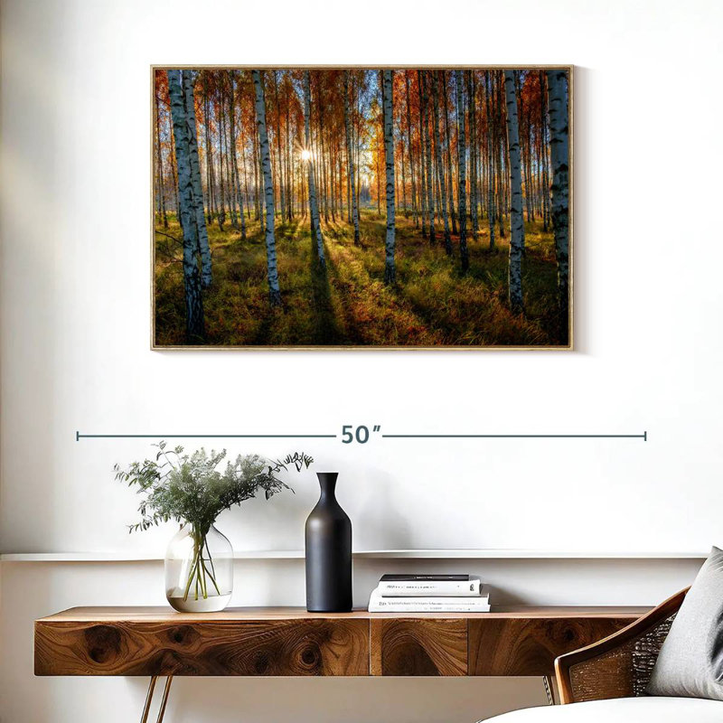 Forêt de bouleaux suédois, Cadre flottant en bois naturel, 37 po x 25 po