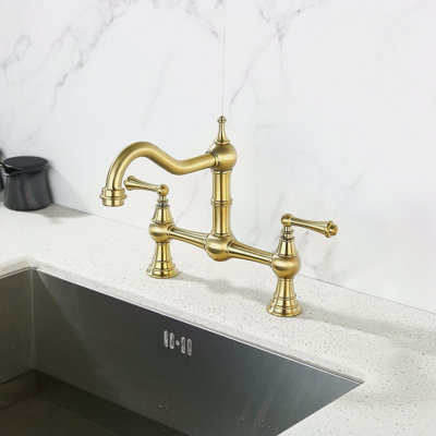 Double Handle Widespread Kitchen Faucet With Traditional Handles