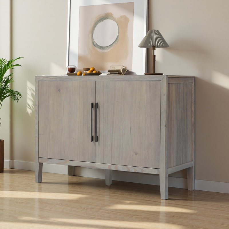47.25-Inch Farmhouse Sideboard With Pine Veneer And 2 Doors, Retro Buffet With Adjustable Feet, Gray