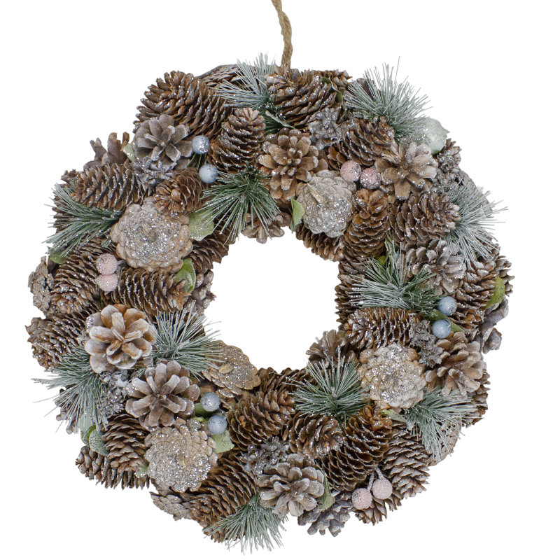 Couronne lumineuse de pommes de pin scintillantes et de baies 13 po