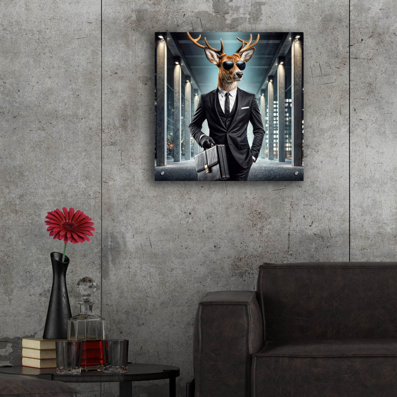 «Deer agent» par Rey Klimt, art mural en verre acrylique, H 12 po x l 12 po x P 0,13 po