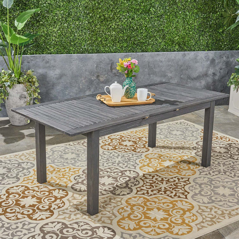 Table de salle à manger extensible en bois d'acacia, gris foncé, parfaite pour les réceptions et l'efficacité de l'espace