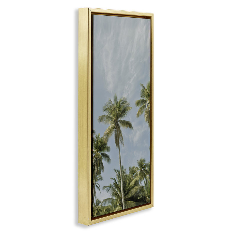 Cadre flottant Magens Bay Beach Palms, design par Seven Trees Design, H 25 po x l 11 po, Cadre flottant métallique doré