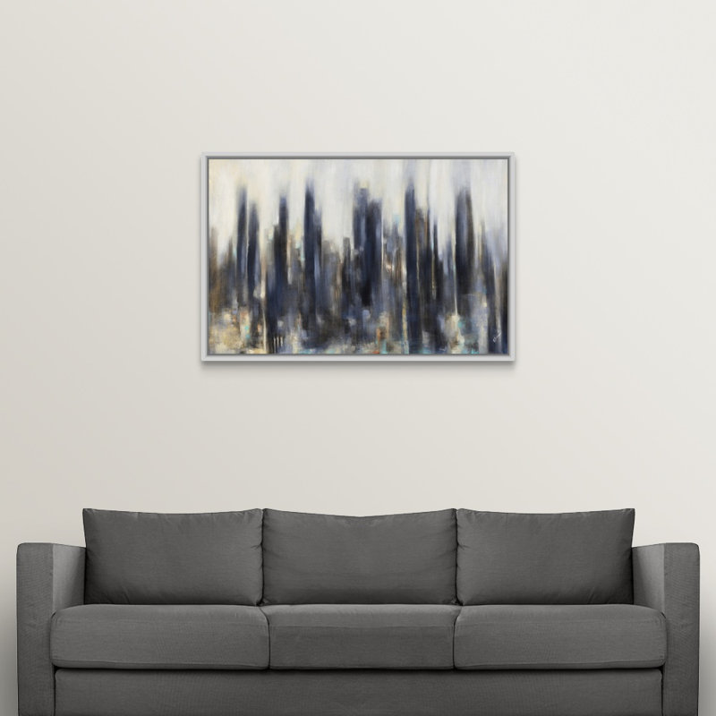 « ascendant hauters », peinture sur toile, Cadre flottant blanc, H 33,7 po x l 49,7 po x p 1,75 po
