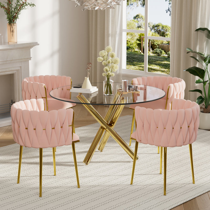 Ensemble de salle à manger Raykwan, H 29,5 po x L 39,37 po x l 39,37 po, Rose, Or