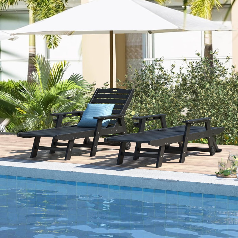 Chaise longue d'extérieur inclinable en PEHD , Noir