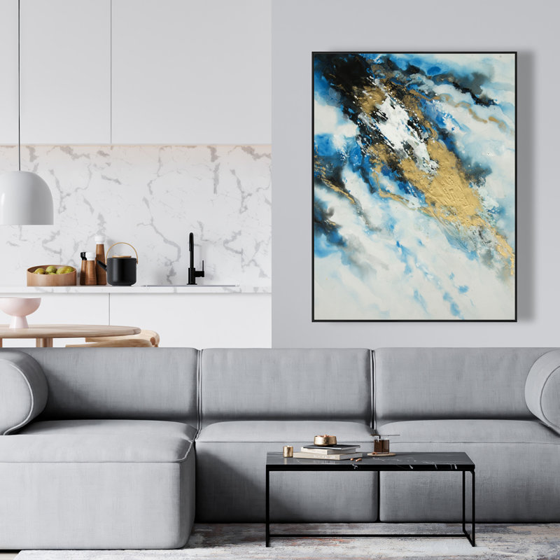 Blue and Gold Marble - Abstract Minerals Framed Canvas Decor