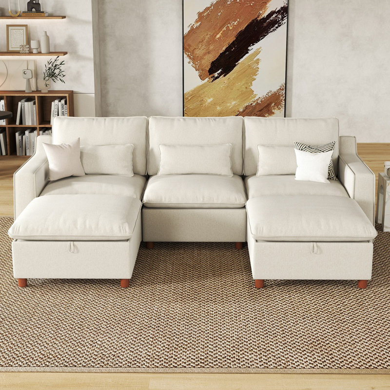 Canapé modulaire 103 po 103 po, Chenille beige, H 38 po x l 103 po x P 34 po