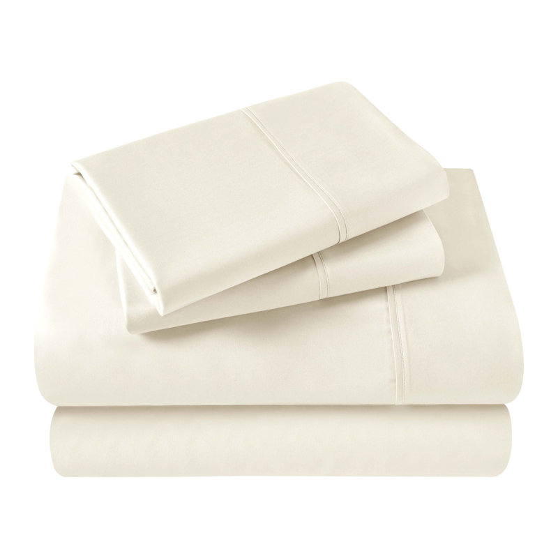 Superior 400 Thread Count Premium Combed Egyptian Cotton Sateen Sheet Set, Ivory, Queen Sheet Set