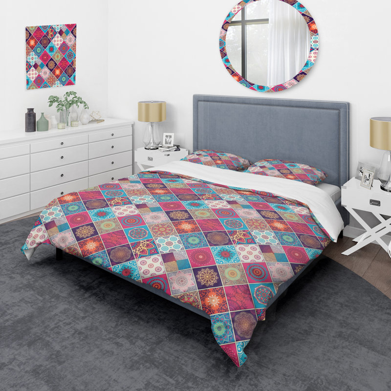 Multicolor Square Patchwork - Abstract Duvet Cover Set - Microfiber Polyester, King Duvet Cover + 2 King Shams