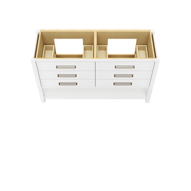 Kiawah Double Drawer Bath Vanity, Pure White, Polished Chrome, 60"