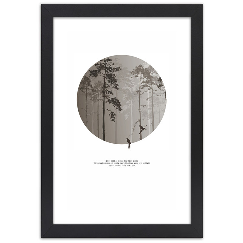 Birds, Nature, Forest, Fog - Single Picture Frame Print, Black, 90cm H x 60cm W