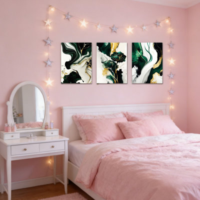 Ensemble de 3 toiles murales abstraites non encadrées or vert 16 po x 24 po