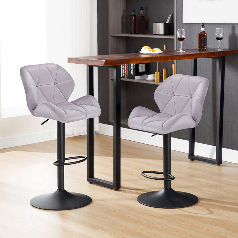 Dequavious Swivel Upholstered Adjustable Height Counter Stool with Metal Frame, Light Grey