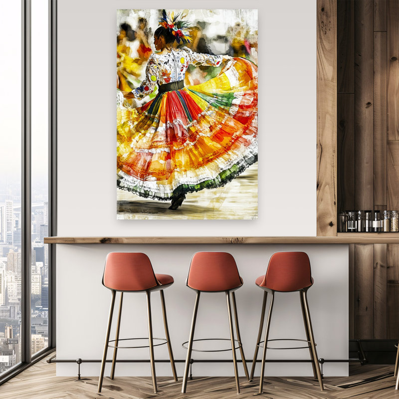 Joyeuse danse mexicaine colorée et vibrante, art mural traditionnel, H 60 po x l 40 po