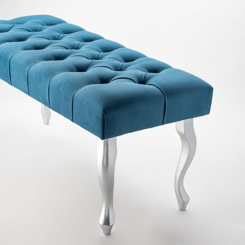 Jerez Velvet Upholstered Bench, H40 x W100 x D30cm, Turquoise/Silver