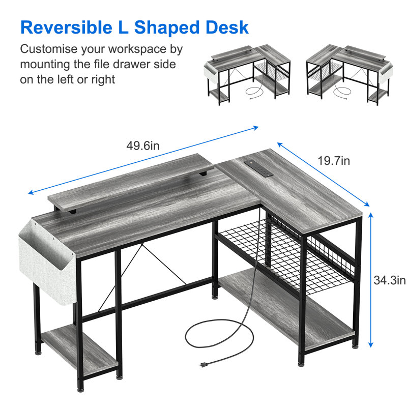 Laurenmarie Computer Table, Black, Gray