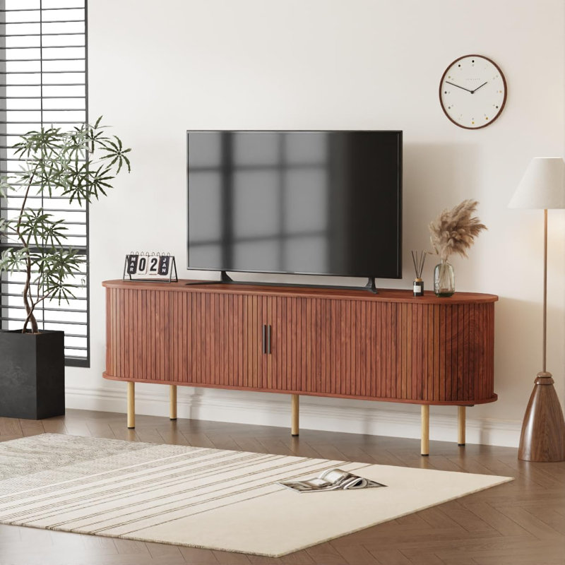 Meuble télé 70,1 po avec portes coulissantes et compartiments de rangement, meuble télé pour salon ou chambre à coucher