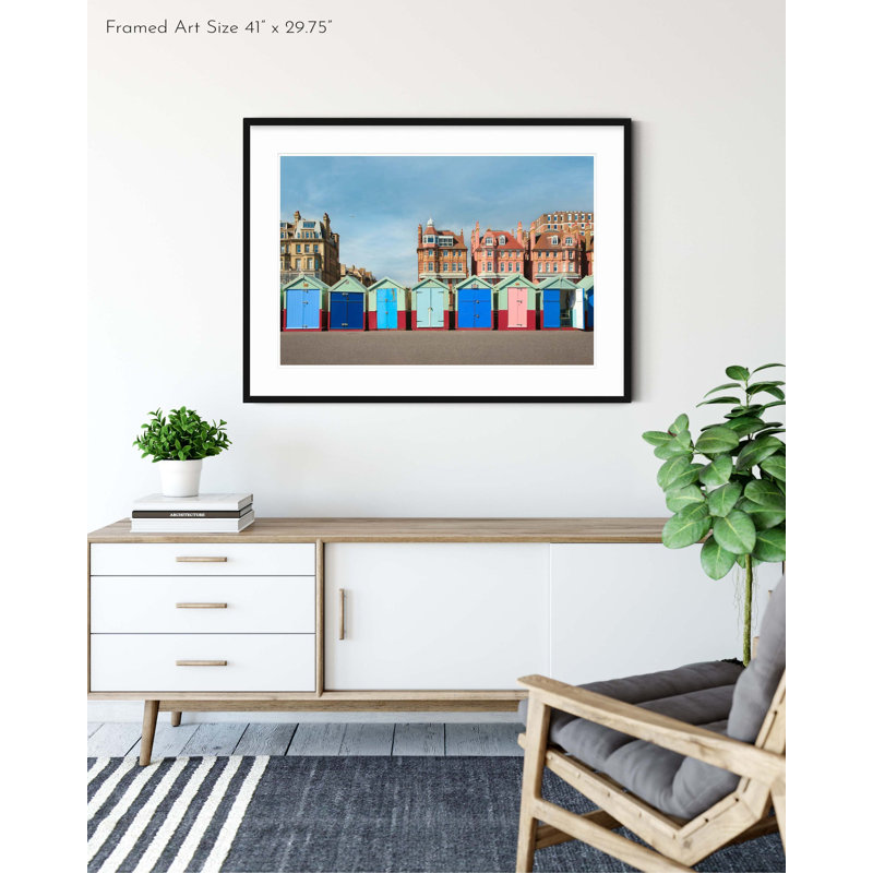 Brighton Beach Huts - Picture Frame Photograph on Paper , 22.5" H x 31.5" W, Black Framed
