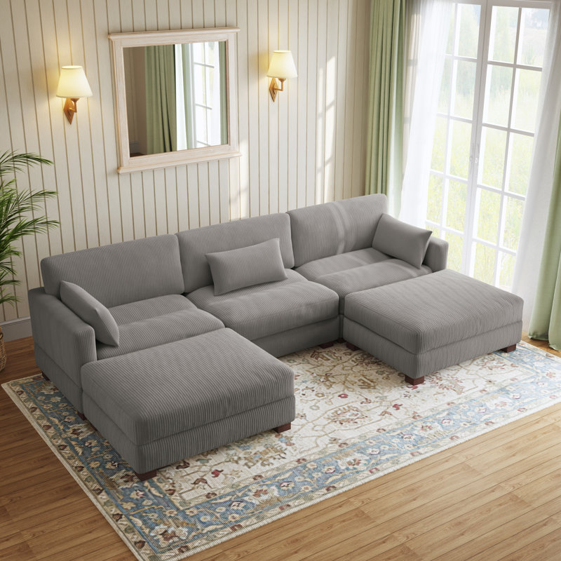 Canapé modulaire en velours côtelé Maelina , H 30,7 po x l 123,6 po x P 68,1 po, Velours côtelé gris pâle
