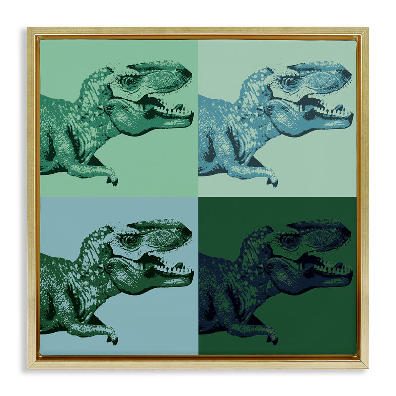 Vieux dinosaure T-Rex, Cadre flottant métallique doré, H 25 po x l 25 po