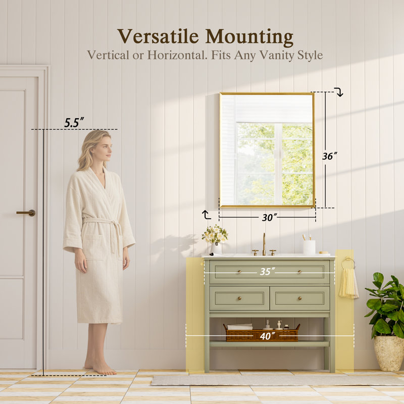 Miroir de salle de bain, Doré, 30''×36''