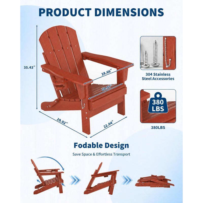 Fauteuil Adirondack pliable en PEHD pour terrasse Patio, Red