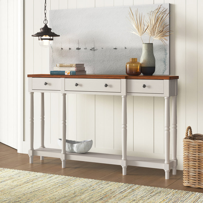 Console en bois massif 58,07 po Wampler, Brun, Blanc, H 34,06 po x l 58,07 po x P 11,02 po