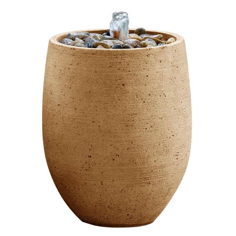 Fontaine en béton Yayla, H 16 po x l 12,25 po x P 12,25 po, Travertin