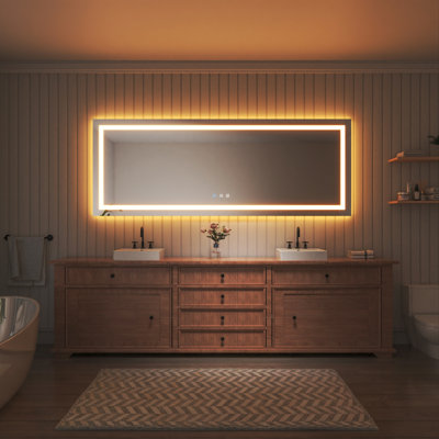 Miroir de salle de bain sans cadre à lumière DEL antibuée avec rétroéclairage et sans cadre