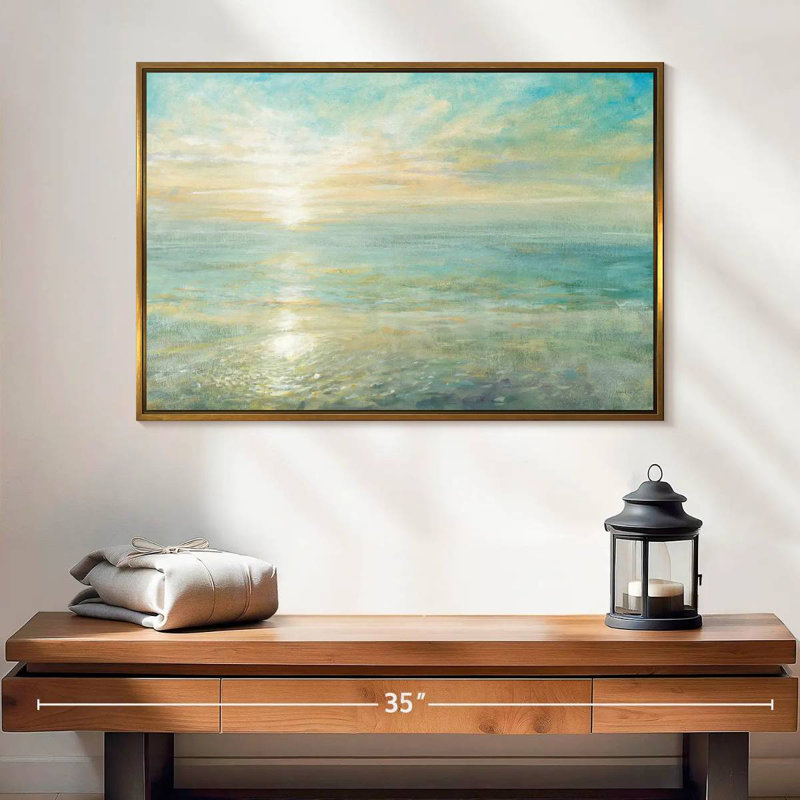 Lever de soleil, 25 po x 17 po, Cadre flottant doré