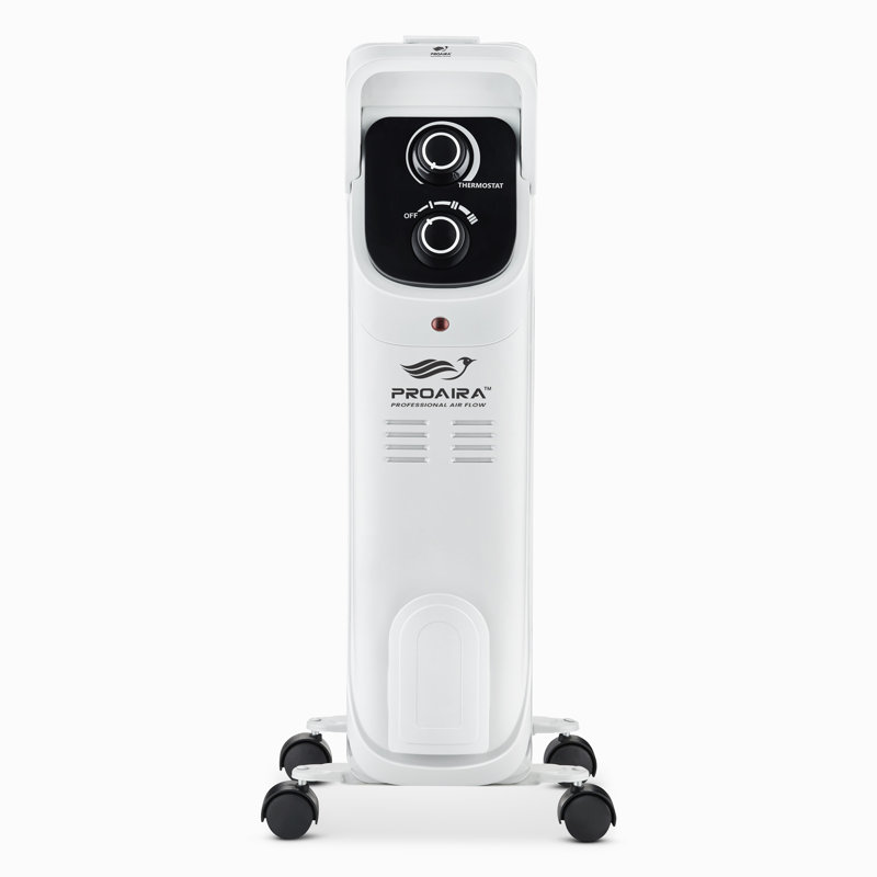 White Compact Radiant Heater with Thermostat and Safety Features