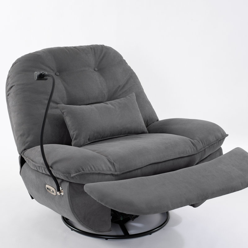 Upholstered Swivel Recliner, Gray Microfiber/Microsuede