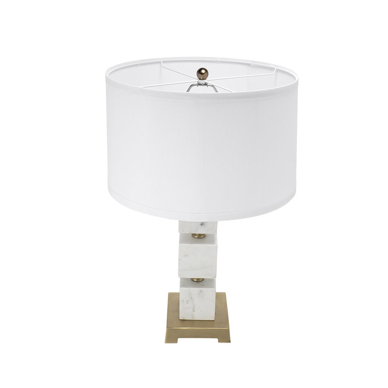 Lampe de table cubique en marbre blanc 16x26,5 pouces avec base dorée - Design contemporain pour chevet, salon et bureau