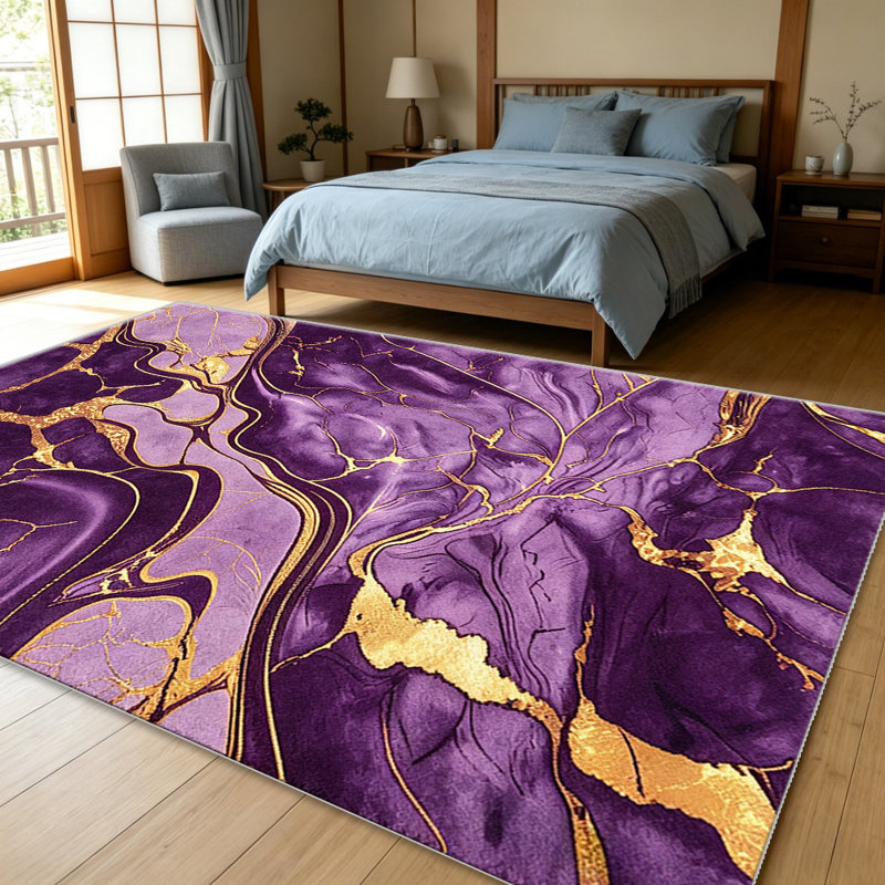 Purple Marble Gold   area rugs for Living Room, Soft and Comfortable, Suitable for all seasons, easy to maintain, machine washable Indoor floor mat, Under Table Farmhouse suitable for Bedroom, Dining Room, Study,  Balcony, Home Decor Patio