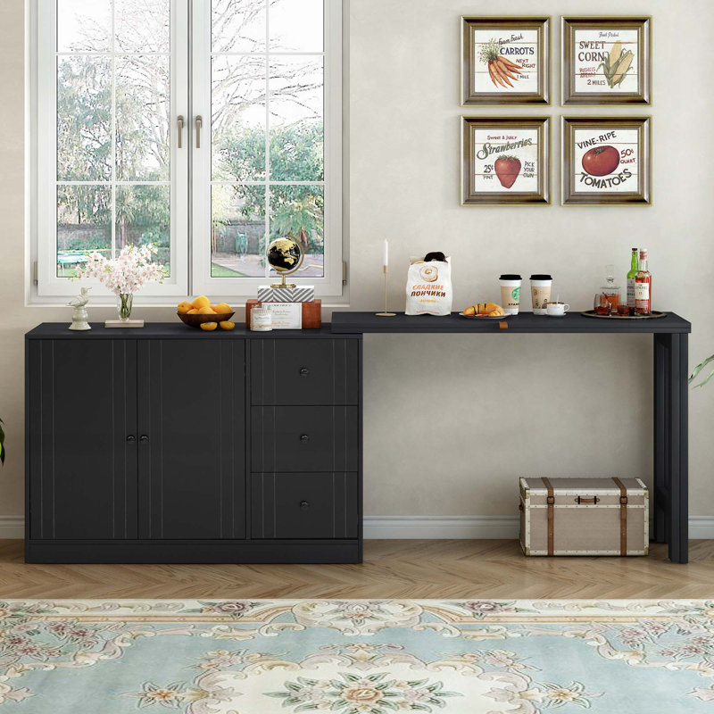 Sideboard converts into a dining table and Adjustable Pull-Out Top, Black